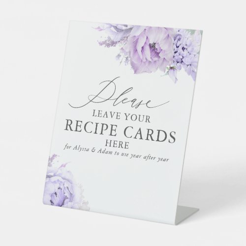 Leave Your Recipe Cards Here _Dusty Purple Floral Pedestal Sign