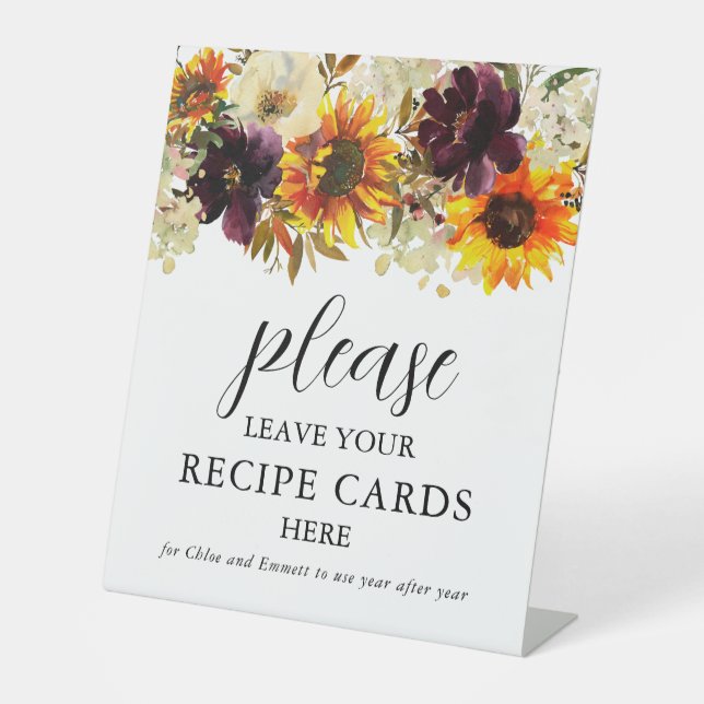 Leave Your Recipe Cards Here Fall Bridal Shower Pedestal Sign (Front)