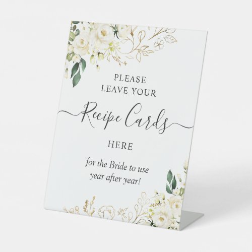 Leave Your Recipe Cards White Rose Greenery Floral Pedestal Sign