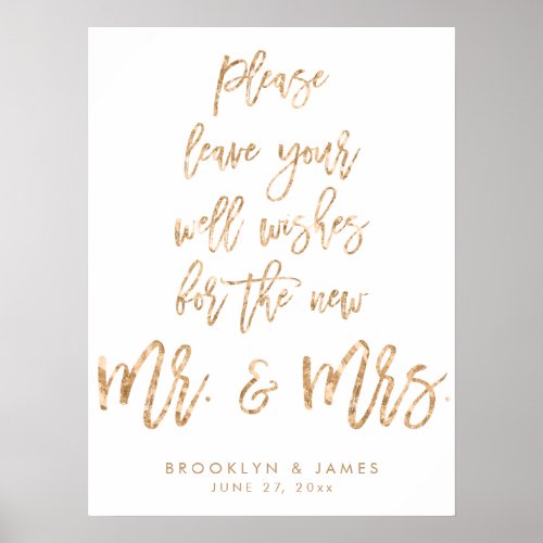 Leave Your Well Wishes Wedding Sign Gold Foil