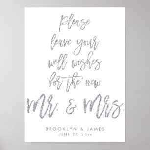 Leave Your Well Wishes Wedding Sign Silver Glitter