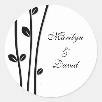 Leaved Black Branches Classic Round Sticker by morning6 at Zazzle