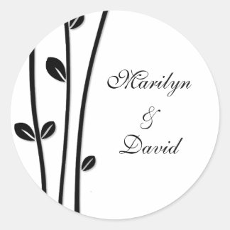 Leaved Black Branches Classic Round Sticker