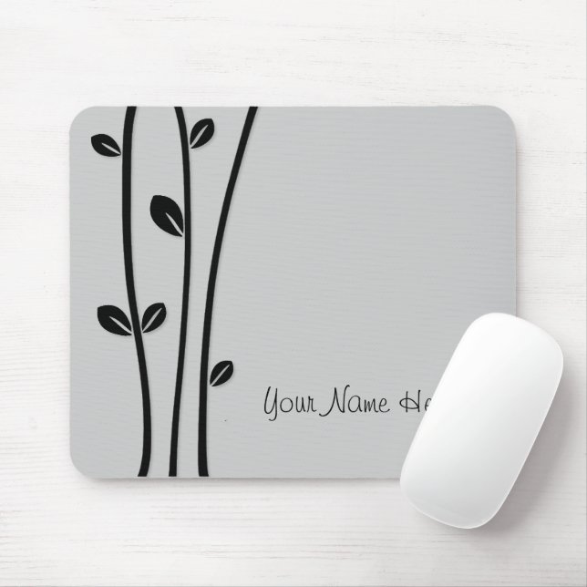 Leaved Black Branches Mouse Pad (With Mouse)
