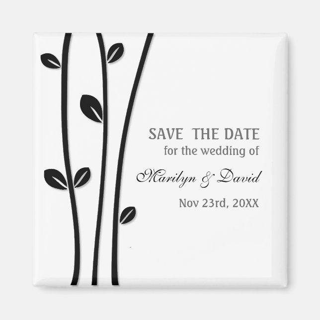Leaved Black Branches Save The Date Magnet (Front)