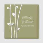 Leaved White Branches Magnet<br><div class="desc">Leaved White Branches magnet featuring three elegant white branches with white leaves against an olive green background. © Morning 6</div>