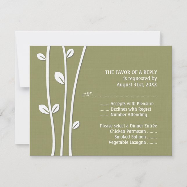 Leaved White Branches Rsvp Card (Front)