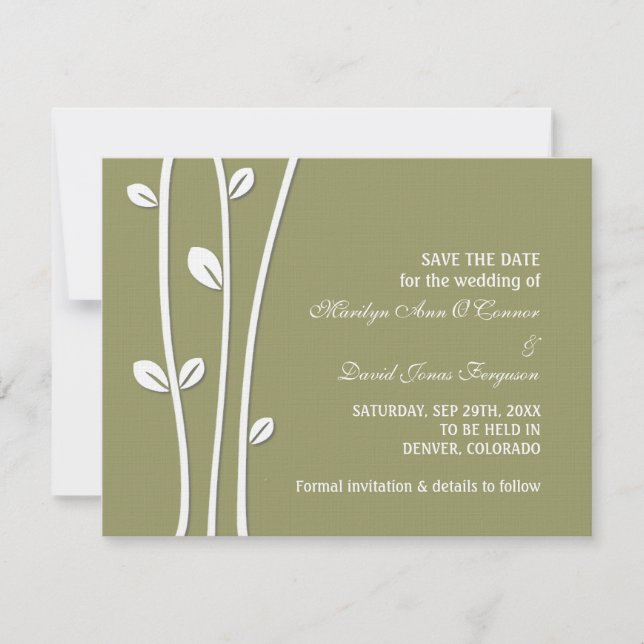 Leaved White Branches Save The Date (Front)