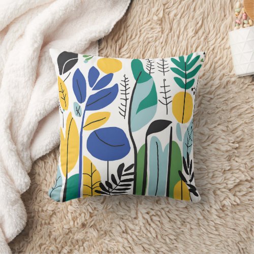 Leaves abstract colorful pattern throw pillow