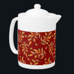 Leaves & Acorns Autumn Colors  Teapot<br><div class="desc">Stylish teapot features watercolor illustrations of autumn colored leaves and acorns on dark red background</div>