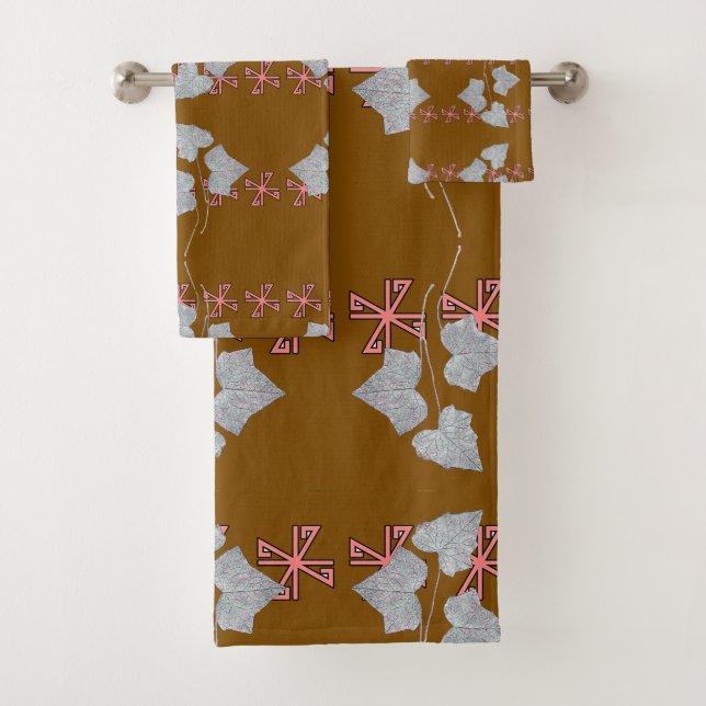 Leaves And Asterisks Brown  Bath Towel Set (Insitu)