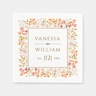 Leaves and berries brown fall wedding napkins