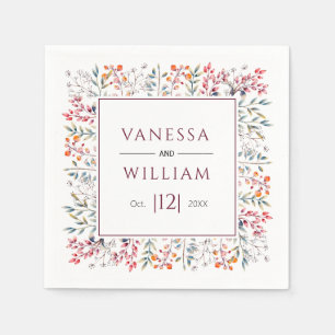 Leaves and berries burgundy winter wedding napkins