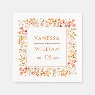 Leaves and berries burnt orange fall wedding napkins