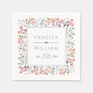 Leaves and berries dusty blue winter wedding napkins