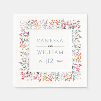 Leaves and berries dusty blue winter wedding napkins