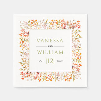 Leaves and berries olive green fall wedding napkins