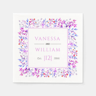 Leaves and berries pink purple winter wedding napkins