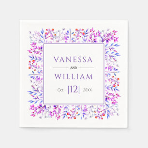 Leaves and berries purple winter wedding napkins