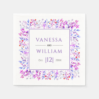 Leaves and berries purple winter wedding napkins