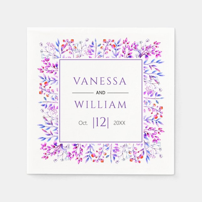 Leaves and berries purple winter wedding napkins (Front)