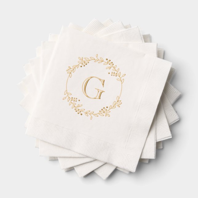 Leaves and Berries Round Wreath Frame #1 Initial 1 Foil Napkins (Insitu (Stacked))