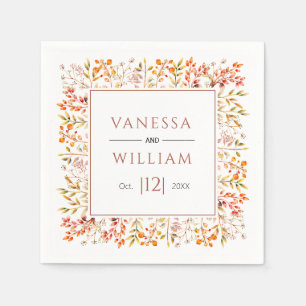 Leaves and berries terracotta fall wedding napkins