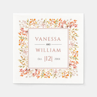 Leaves and berries terracotta fall wedding napkins