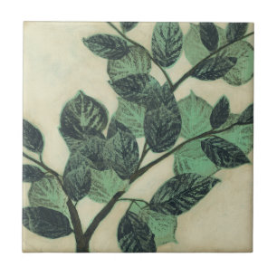 Leaves and Branches on Cream Background Ceramic Tile