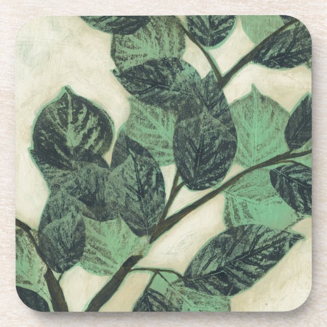 Leaves and Branches on Cream Background Drink Coaster (Front)
