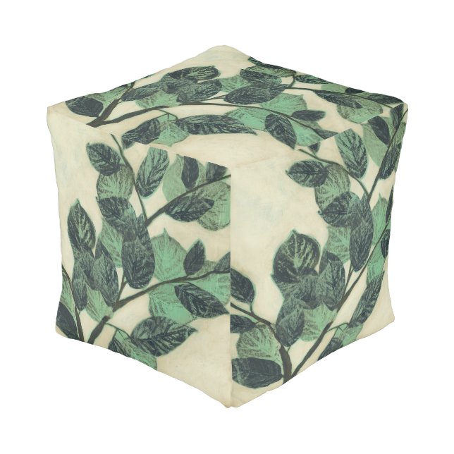 Leaves and Branches on Cream Background Pouf (Angled Front)