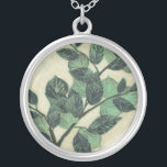 Leaves and Branches on Cream Background Silver Plated Necklace<br><div class="desc">Vibrant green leaves and branches rest on a cream background in this print by Jennifer Goldberger. As the season change the colors on these leaves stay the same,  bringing a little consistency into your life.</div>