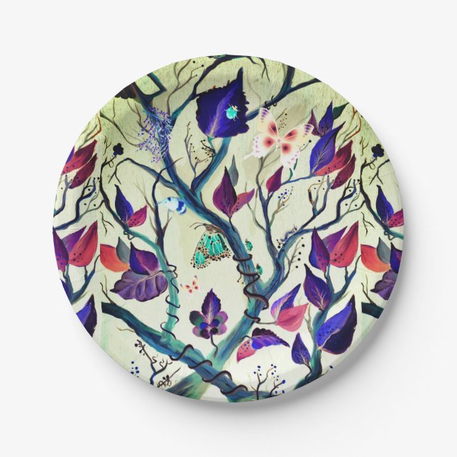 Leaves and butterflies painting paper plates (Front)