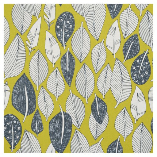 leaves and feathers chartreuse fabric