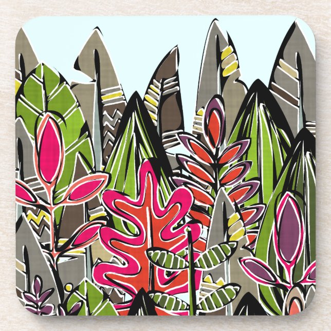 leaves and feathers jungle beverage coaster (Front)