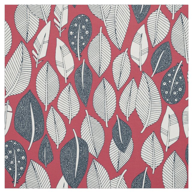 leaves and feathers red fabric (Swatch)