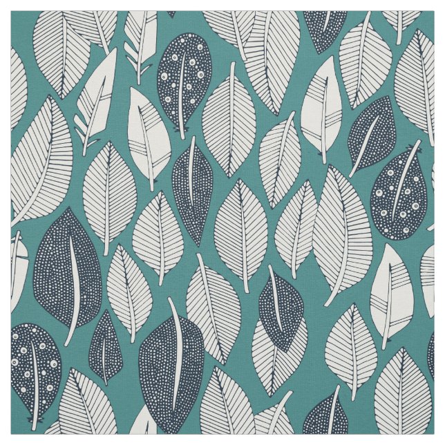 leaves and feathers teal fabric (Swatch)