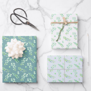 Leaves and Flowers Blue Green Wrapping Paper Sheets
