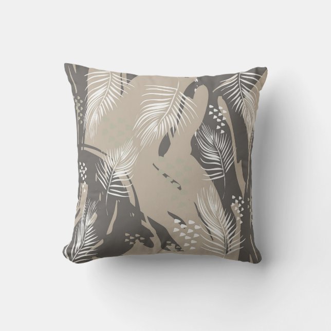 Leaves and gray pattern throw pillow (Front)