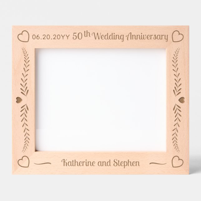 Leaves and Hearts Couple 50th Wedding Anniversary Engraved Frames (Front)