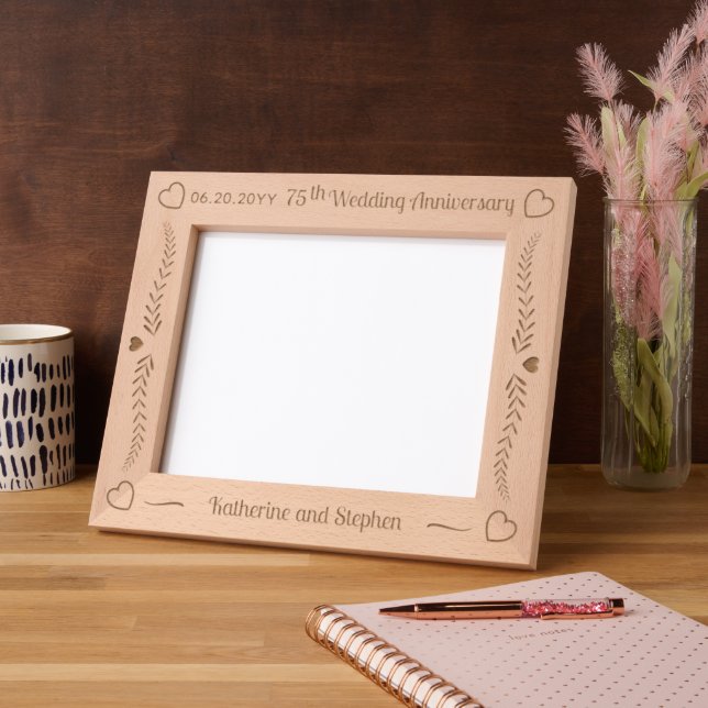 Leaves and Hearts Couple 75th Wedding Anniversary Engraved Frames (Left)