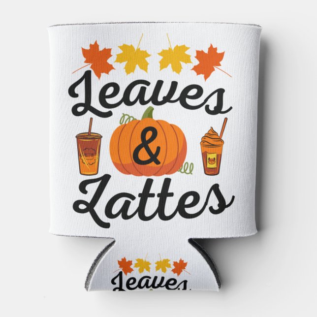 Leaves And Latte Fall Autumn Can Cooler (Front)