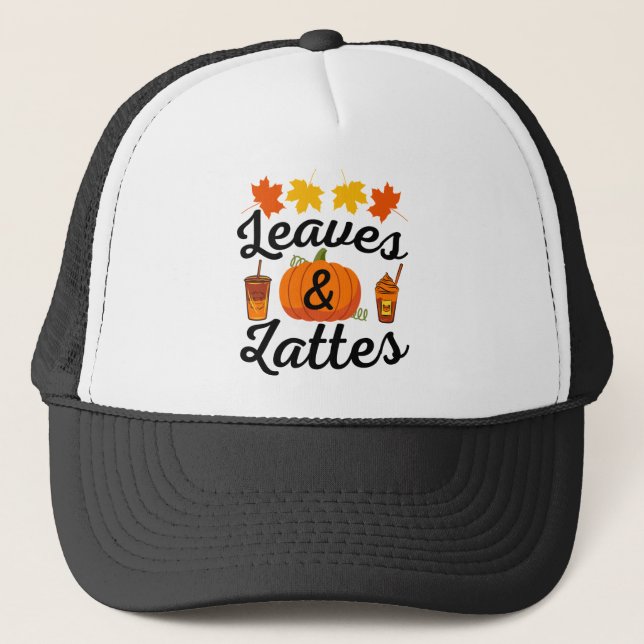 Leaves And Latte Fall Autumn Trucker Hat (Front)