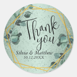 Leaves and Mint Green Glitter - Thank You Classic Round Sticker