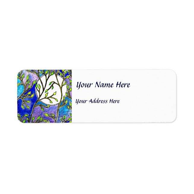 Leaves and Moon - Blue Watercolors Label (Front)