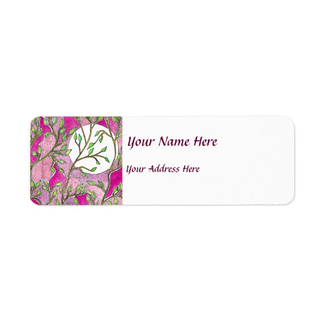 Leaves and Moon - Pink Watercolors Label (Front)