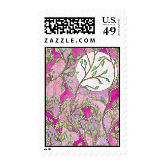 Leaves and Moon - Pink Watercolors Postage