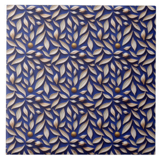 Leaves and navy blue pattern ceramic tile