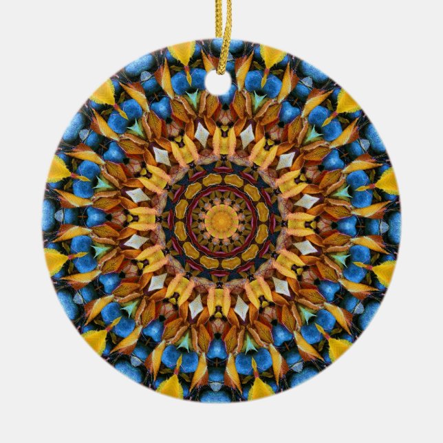 Leaves and Pebbles Mandala 02 Ceramic Ornament (Front)