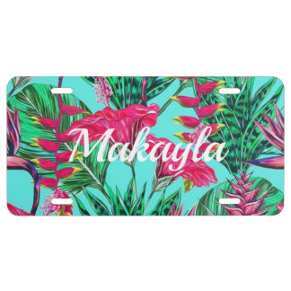 Leaves And Pink Flowers License Plate